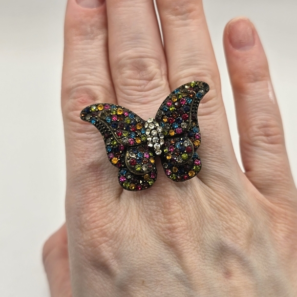Unique Vintage Jewelry - Boho Butterfly Stone Butterfly Stretch Ring Multi Colored